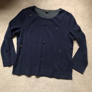 Massimo Dutti Women’s Sweater with Embellishments Size Medium Navy Blue